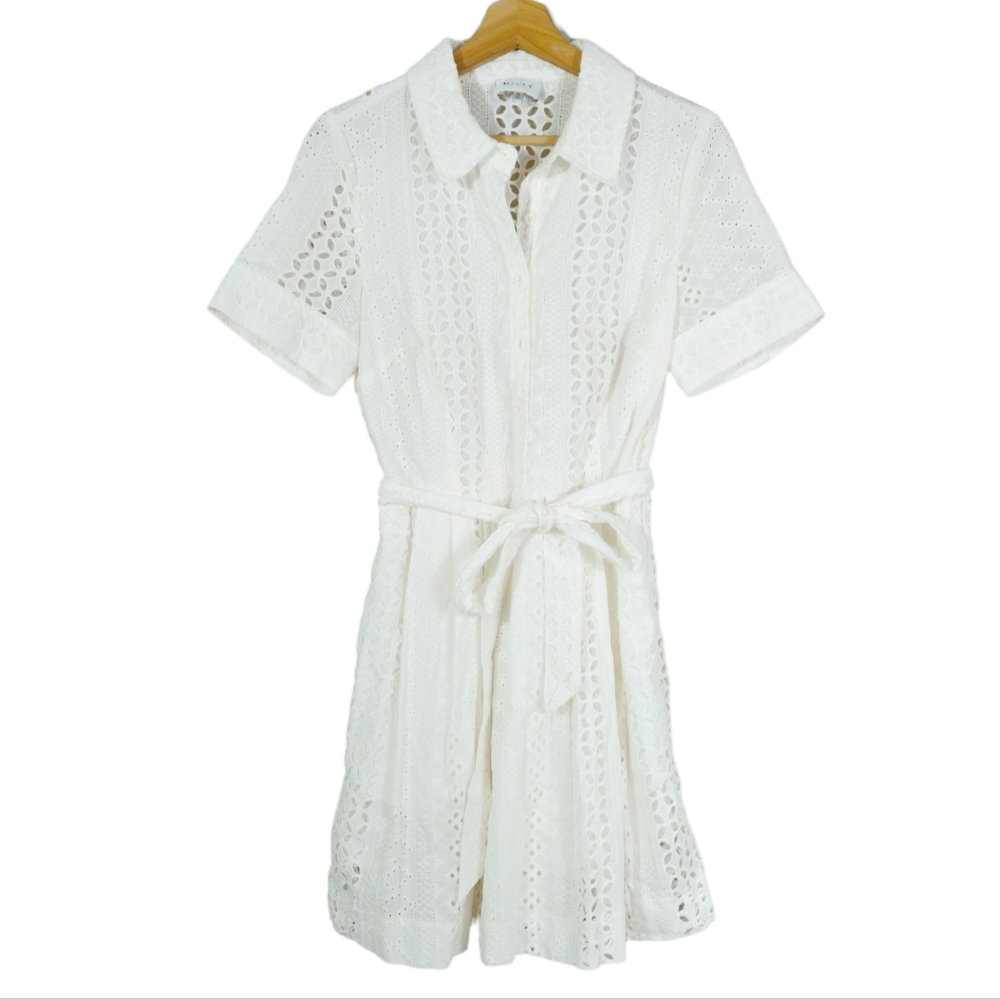 Milly White Eyelet Cleo Collared Shirt Dress - Picture 2 of 9